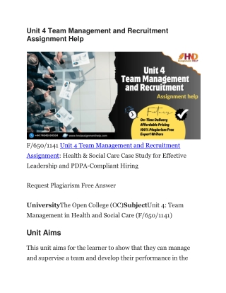 Unit 4 Team Management and Recruitment Assignment Help