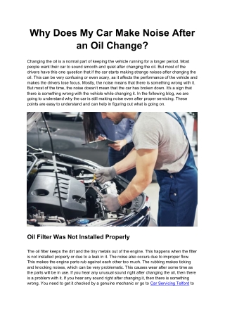 Why Does My Car Make Noise After an Oil Change?