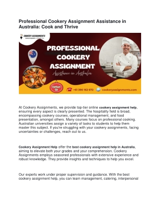 Professional Cookery Assignment Assistance in Australia