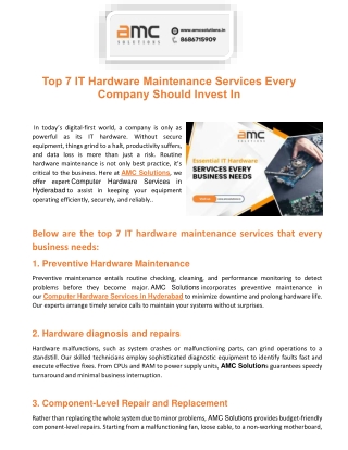 Top 7 IT Hardware Maintenance Services Every Company Should Invest In