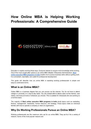 How Online MBA is Helping Working Professionals- A Comprehensive Guide