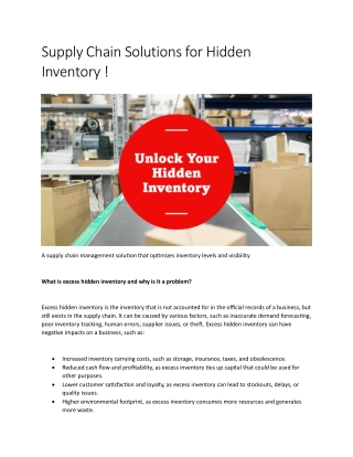 Supply Chain SolutioSupply Chain Solutions for Hidden Invns for Hidden Inventory