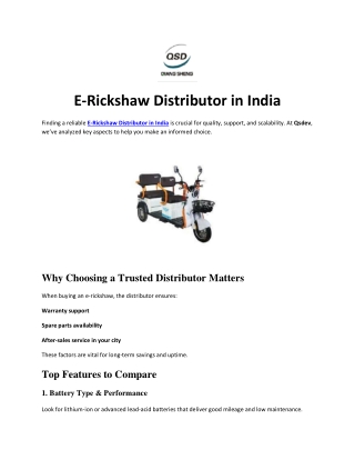 Top E-Rickshaw Distributor in India | Trusted by Qsdev
