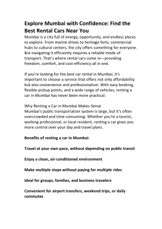 Explore Mumbai with Reliable Rental Cars