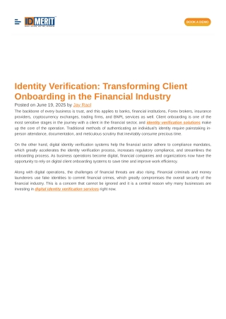 Identity Verification: Transforming Client Onboarding in the Financial Industry