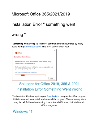 Microsoft Office 365/2021/2019 installation Error " something went wrong "