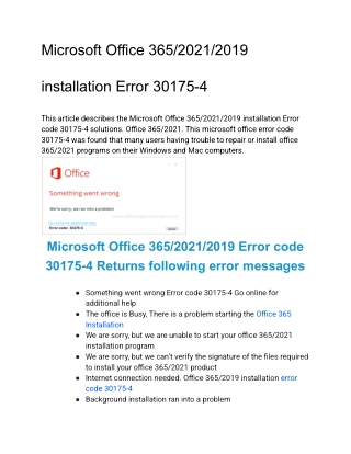Microsoft Office 365/2021/2019 installation Error 30175-4