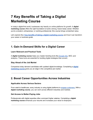 A - 7 Key Benefits of Taking a Digital Marketing Course