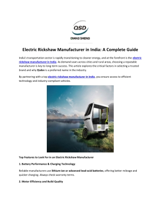 Electric Rickshaw Manufacturer in India – Qsdev Trusted