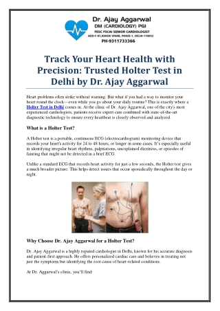 Trusted Holter Test in Delhi by Dr Ajay Aggarwal – Advanced Heart Diagnostics