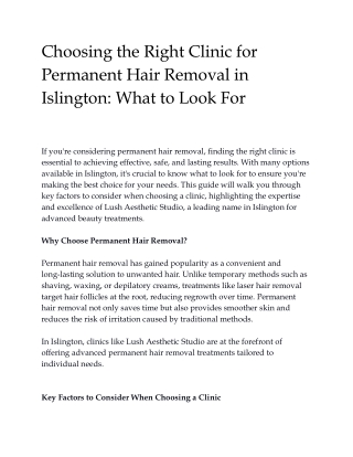 Choosing the Right Clinic for Permanent Hair Removal in Islington_ What to Look For