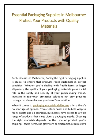 Essential Packaging Supplies in Melbourne Protect Your Products with Quality Materials