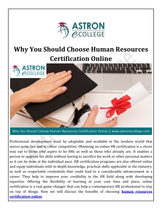 Why You Should Choose Human Resources Certification Online