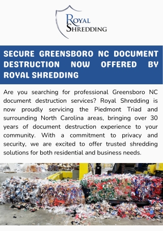 Secure Greensboro NC Document Destruction Now Offered by Royal Shredding