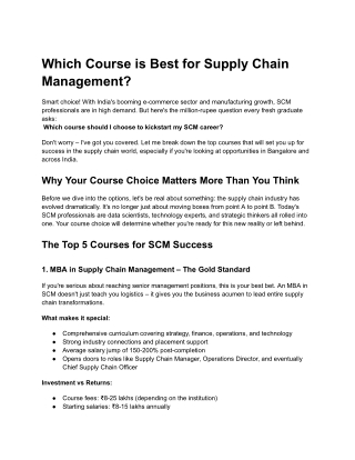 Which Course is Best for Supply Chain Management?