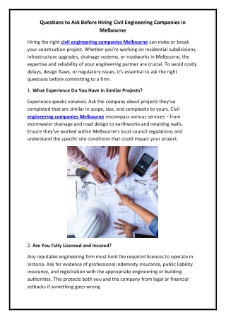 Questions to Ask Before Hiring Civil Engineering Companies in Melbourne