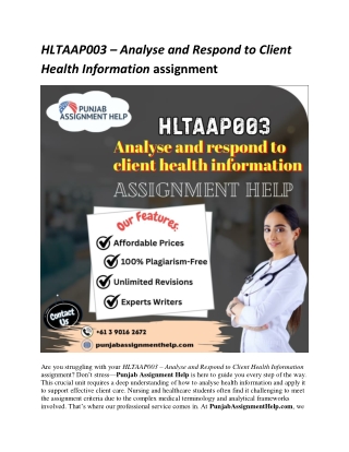 HLTAAP003 – Analyse and Respond to Client Health Information assignment
