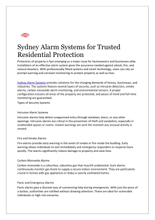 Sydney Alarm Systems for Trusted Residential Protection
