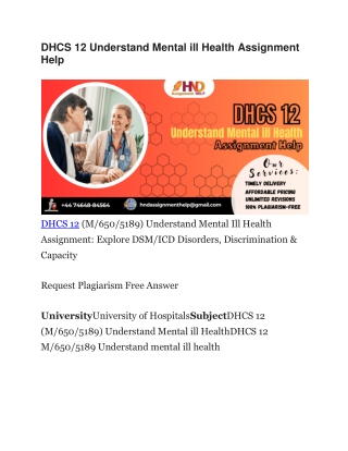DHCS 12 Understand Mental ill Health Assignment Help