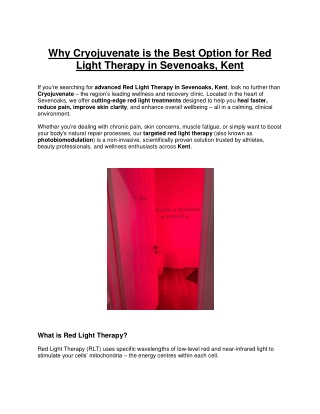 Why Cryojuvenate is the Best Option for Red Light Therapy in Sevenoaks