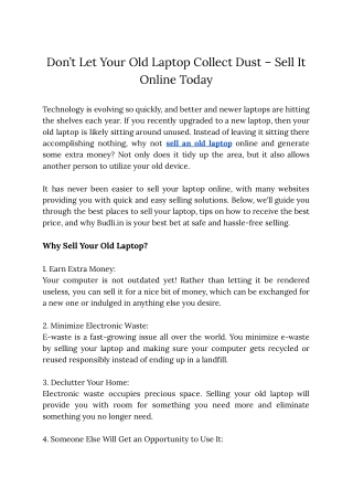 Don’t Let Your Old Laptop Collect Dust – Sell It Online Today