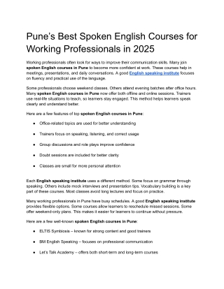 Pune’s Best Spoken English Courses for Working Professionals in 2025