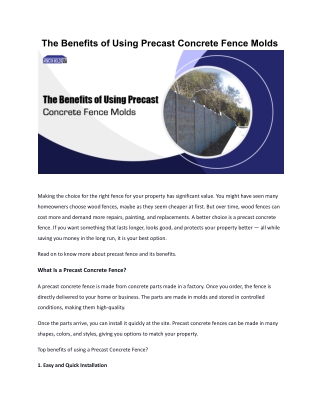 The Benefits of Using Precast Concrete Fence Molds
