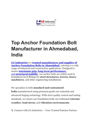 Top Anchor Foundation Bolt Manufacturer in Ahmedabad