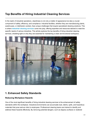 Top Benefits of Hiring Industrial Cleaning Services