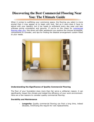 Discovering the Best Commercial Flooring Near You: The Ultimate Guide
