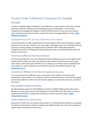 Customized logistics solutions
