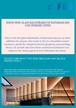 Know How Glass Balustrades of Batemans Bay Can Upgrade Living