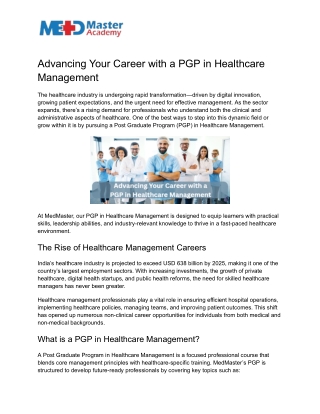 Advancing Your Career with a PGP in Healthcare Management
