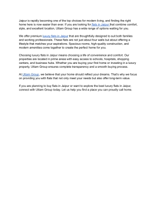 Luxury Flats in Jaipur | Premium Flats in Jaipur by Uttam Group