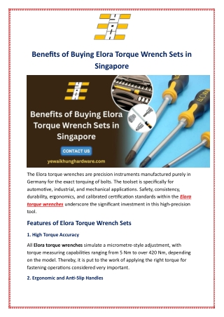 Benefits of Buying Elora Torque Wrench Sets in Singapore