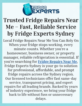 Fast & Trusted Fridge Repairs Near Me  Fridge Experts Australia