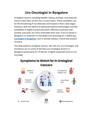 Uro Oncologist in Bangalore