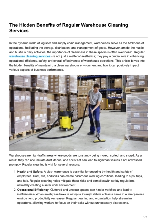 The Hidden Benefits of Regular Warehouse Cleaning Services