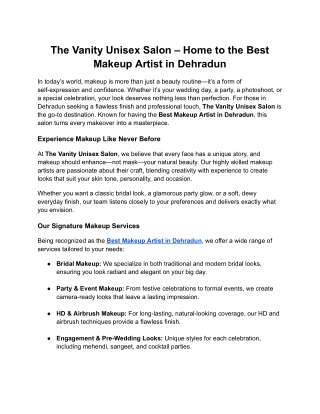 The Vanity Unisex Salon – Home to the Best Makeup Artist in Dehradun