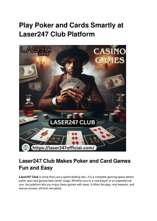 Play Poker and Cards Smartly at Laser247 Club Platform