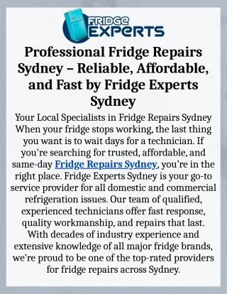 Expert Fridge Repairs Sydney  Reliable & Affordable Service
