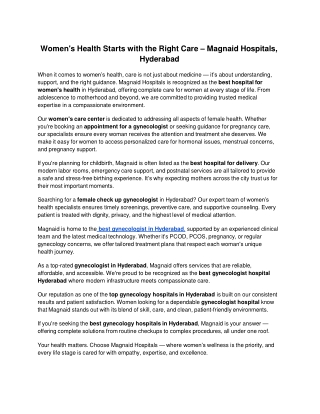 Women's Health Starts with the Right Care – Magnaid Hospitals, Hyderabad