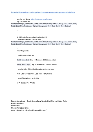 Bet on Live Cricket with Ease at Reddy Anna Club Online Platform.