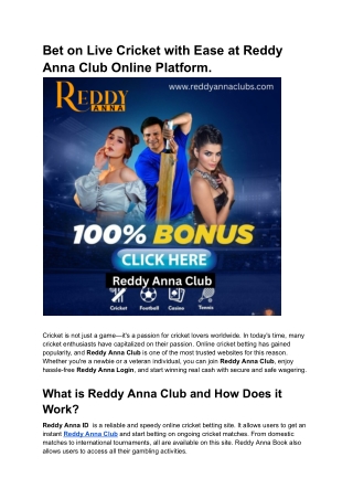 Bet on Live Cricket with Ease at Reddy Anna Club Online Platform.
