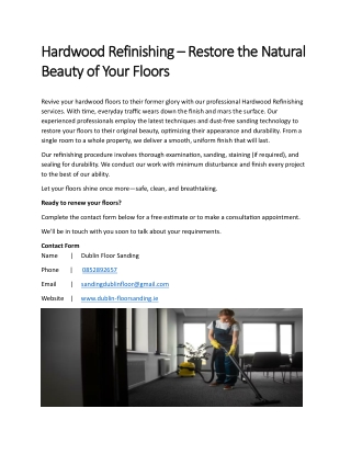 Hardwood Refinishing – Restore the Natural Beauty of Your Floors