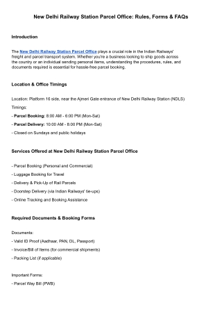 New Delhi Railway Station Parcel Office: Rules, Forms & FAQs