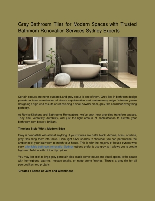Grey Bathroom Tiles for Modern Spaces with Trusted Bathroom Renovation Services Sydney Experts