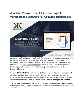 Windson Payroll The All-in-One Payroll Management Software for Growing Businesses