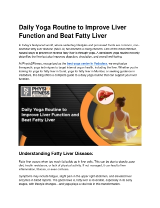 Daily Yoga Routine to Improve Liver Function and Beat Fatty Liver