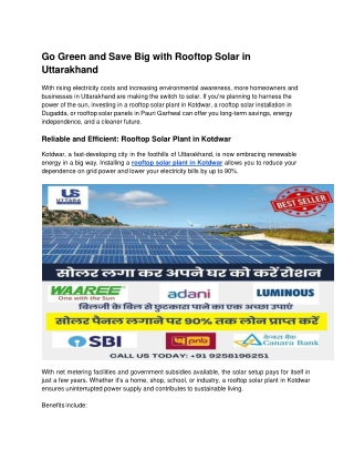 Go Green and Save Big with Rooftop Solar in Uttarakhand